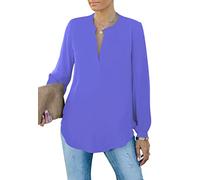 Homlan Blusa Elegante para Mujer, Cuello en V, Manga Larga, Informal, túnica, Camiseta de Manga Larga, Monocolor, Suelta, Viola BLU., S