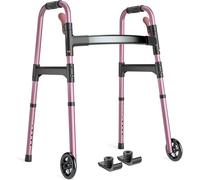 HOMLAND Caminadores plegables para ancianos con ruedas, andador ligero, andador de altura estándar ajustable con marco de aluminio, rosa roja