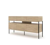 Homlando Aparador con 3 cajones, 3 puertas, gran espacio de almacenamiento, empujar para abrir, patas de metal, 42 x 150 x 81 cm, Cremona Roble Dragonfly