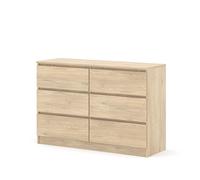 Homlando Maja S6 - Cómoda con 6 cajones, 120x40x80,5 cm - Cómoda moderna sin tiradores - Cómoda robusta para pasillo, dormitorio o armario de oficina (Roble Cremona)