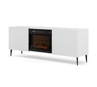 Homlando Ravenna 2D - Mueble de TV con chimenea (170 x 42 x 63 cm, 2 puertas, 2 estantes, diseño moderno, efecto llama, patas metálicas negras, push-to-abierto, armario para televisión para salón