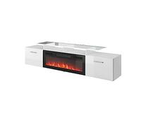 Homlando Rova EF - Mueble para TV (190 cm, con chimenea eléctrica, parte frontal fresada, tablero de fibra de densidad media, mueble bajo para TV, aparador, alta fidelidad, color blanco brillante)