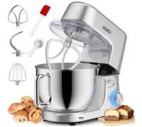 Homlee Batidora Amasadora Profesional 1800W Bajo Ruido Amasadora de Pan,con Bol de Acero inoxidable de 7.2 L,Amasador,Batidor,Varillas y Protección Para Salpicaduras 6 Velocidades