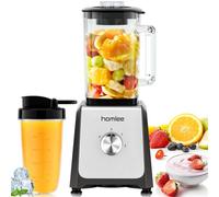 Homlee Batidora de vaso 1200W,con 2 Velocidades y Función de Pulso licuadora,6 Cuchillas de Acero Inoxidable,Jarra de Cristal de 1.6L Batidora de Alto Rendimiento con Botella de 500ml y Cepillo