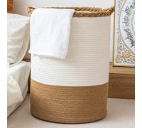 Homlikelan 58L Woven Laundry Basket,Tall Wicker Laundry Basket for Blankets,Clothes,Pillows,Toys,Shoes Large Cotton Laundry Hamper for Bedroom Living Room Bathroom Nursery White Brown