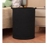 Homlikelan Cesta de lavandería tejida de algodón de 58 L, para mantas, ropa, almohadas, juguetes, zapatos, cesta grande para la colada, color negro