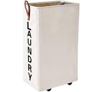 Homlikelan Cesta grande de lavandería de 70 L, cesta alta y estrecha con ruedas para la ropa sucia, cubo delgado para ropa, 70 cm, beige