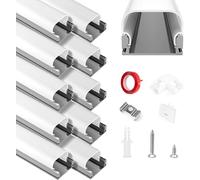 HOMMAND Perfil Aluminio Tira LED, 10 Pack 1m Perfil de Aluminio para LED Forma de U Altura añadida, Canal de aluminio LED, con Conector de Esquina, Adhesivo, Tapas finales, Clips de Montaje