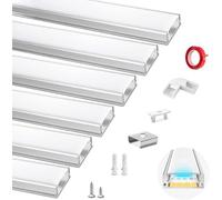 HOMMAND Perfil Aluminio Tira LED, 6 Pack 1m Perfil de Aluminio para LED Forma de U, Canal de aluminio LED y Difusor LED, con Conector de Esquina, Adhesivo, Tapas finales, Clips de Montaje