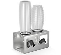 HOMMAND Portabotellas para Botellas SodaStream, para Drenaje de 2 Botellas, Incluye Anillos Protectores de Silicona, Bandeja de Escurrido y Soporte de Tapa, Plata