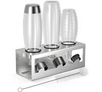 HOMMAND Portabotellas para Botellas SodaStream, para Drenaje de 3 Botellas, Incluye Anillos Protectores de Silicona, Bandeja de Escurrido y Soporte de Tapa, Plata