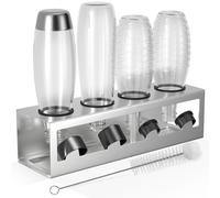 HOMMAND Portabotellas para Botellas SodaStream, para Drenaje de 4 Botellas, Incluye Anillos Protectores de Silicona, Bandeja de Escurrido y Soporte de Tapa, Plata