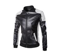 Homme En Cuir Bomber Moto Veste Manteaux Blousons Mens PU Leather Zipper Jacket Noir S