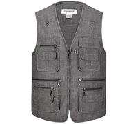 Hommes Tops Outdoor Summer Leisure Gilet Gilets De Pêche Loisirs En Coton Léger Veste Sans Manches Gilets De Fermeture Multi-Poches (Color : Dunkelgrau, Size : 2XL)