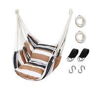 Hommtina Silla hamaca colgante de cuerda, silla colgante de máximo 300 libras con bolsillo y durabilidad, perfecta para exteriores, hogar, dormitorio, patio, patio (almohadas no incluidas, caqui)
