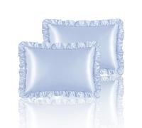HommxJF Juego de 2 fundas de almohada de satén azul claro con volantes para cabello y piel, fundas de almohada de seda azul claro estándar con cierre de sobre, decoración de habitación de princesa
