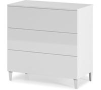 HOMN Cómoda de noche de 3 cajones color blanco brillo, 80 x 40 x 80 cm