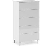 HOMN Cómoda de noche de 5 cajones color blanco brillo, 61 cm (ancho)