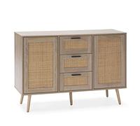 HOMN LIVING Aparador Dalia 3 cajones y 2 Puertas Color Roble, guías metálicas, 120 cm (Ancho) 40 cm (Profundo) 81 cm (Altura)