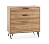 HOMN LIVING Cómoda de Noche Alma 3 cajones Color Madera, pies metálicos, 80 cm (Ancho) 40 cm (Profundo) 80 cm (Altura)