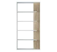 HOMN LIVING Estantería Librería Lugo Color Blanco/Roble 5 Huecos, para Salón, Comedor o Despacho, 90 cm (Ancho) 25 cm (Profundo) 180 cm (Altura)