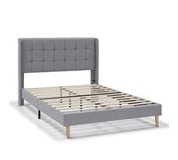 HOMN LIVING Estructura de Cama tapizada Esther de 30 cm, Base para colchón, Somier de láminas de Madera, Montaje Sencillo, 90x190 cm, Gris Claro