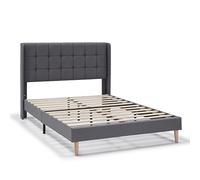 HOMN LIVING Estructura de Cama tapizada Esther de 30 cm, Base para colchón, Somier de láminas de Madera, Montaje Sencillo, 90x190 cm, Gris Oscuro