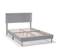 HOMN LIVING Estructura de Cama tapizada Lauren de 30 cm, Base para colchón 135/140x190 cm, Somier de láminas de Madera, Montaje Sencillo, Gris Claro