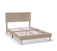 HOMN LIVING Estructura de Cama tapizada Lauren de 30 cm, Base para colchón 135/140x190 cm, Somier de láminas de Madera, Montaje Sencillo, Beige