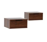 HOMN LIVING Juego 2 mesitas de Noche flotantes Auri 1 cajón Color Nogal, 40 cm (Ancho) 35 cm (Profundo) 19 cm (Altura)