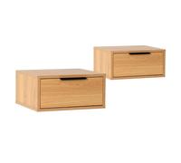 HOMN LIVING Juego 2 mesitas de Noche flotantes Auri 1 cajón Color Roble, 40 cm (Ancho) 35 cm (Profundo) 19 cm (Altura)