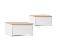 HOMN LIVING Juego 2 mesitas de Noche flotantes Desi 1 cajón Color Blanco/Roble, 40 cm (Ancho) 35 cm (Profundo) 21 cm (Altura)