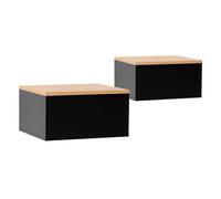 HOMN LIVING Juego 2 mesitas de Noche flotantes Desi 1 cajón Color Negro/Roble, 40 cm (Ancho) 35 cm (Profundo) 21 cm (Altura)
