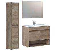 HOMN LIVING Mueble de Baño Clara Suspendido con 2 Puertas, Espejo y Columna 2 Puertas, Modulo Colgante, Acabado en Nordik, 80 cm (Ancho) x 45 cm (Fondo) x 64 cm (Alto)