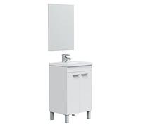 HOMN LIVING Mueble de Baño Levis 2 Puertas y Espejo, Acabado en Blanco Brillo, 50 cm (Ancho) x 40 cm (Fondo) x 80 cm (Alto)