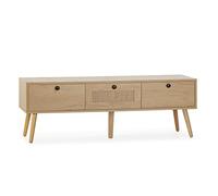HOMN LIVING Mueble TV Bella 3 Puertas Color Roble con ratán Natural, 120 cm (Ancho) 39 cm (Profundo) 41 cm (Altura)