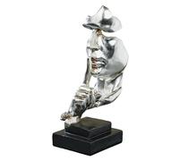 HOMNECESS Estatua Decorativa Keeping Secrets Escultura de Mesa Abstracta Estatua Busto Cara con Acabado en Plata Antigua metálica y Negro Decoración de la habitación