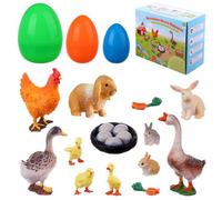 HOMNIVE Juego de 12 piezas pequeñas figuras de animales para Pascua - Conejos, polluelos, patos, colección de juguetes - relleno de huevos de Pascua, relleno de cesta de regalo, decoración de tartas