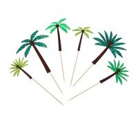 HOMOBABE 24 Piezas Adorno para Tarta Temática Hawaiana Adorno de Frutas, Madera y Fieltro, Árbol de Coco Verde, para Cupcakes y Helado, Fiesta Hawaiana de Verano