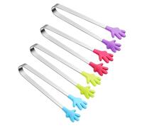 HOMOBABE 4 piezas Pinzas de Cocina Mini de Acero Inoxidable y Silicona con Cabeza Forma de Mano Antideslizantes para Cubitos de Hielo Azúcar y Aperitivos para Fiestas y Uso Doméstico