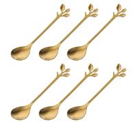 HOMOBABE 6 Piezas Cucharas de Pan de Oro Mango Largo de Acero Inoxidable en Forma de Hoja Dorada, Creativas y Fáciles de Limpiar para Mezclar Bebidas y Servir Pasteles
