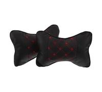 HOMOBABE Almohadas para Cuello de Coche 2 Piezas, Cojín Cervical Ergonómico de Pu Negro Costura Roja, Soporte Cómodo y Transpirable para Reposacabezas, Uso Automotor y Oficina