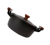 HOMOBABE Cacerola Tapa de Hierro Fundido para Sopa y Estofado, Diseño Compacto y Mango de Madera, Distribución Uniforme del Calor para Uso Doméstico