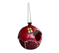 HOMOBABE Casa de Pájaros de Resina Color Roja con Diseño de Granada para Colgar Exteriores Nido para Alimentación y Descanso de Aves Decoración Duradera para Jardín