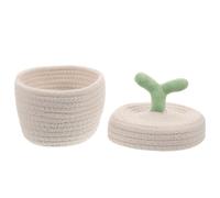 HOMOBABE Cesta Tejida Pequeña de Algodón Tapa Beige, Cesta de Almacenaje Suave y Resistente para Baño o Escritorio, Organizador Multifuncional y Decorativo
