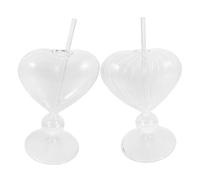 HOMOBABE Copas de Cristal en Forma de Corazón 2 Piezas Copa de Cóctel 210 Ml Lisa y 180 Ml Rayas Cristalería para Fiesta y Bar Ideales para Obsequio San Valentín y Boda