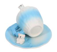 HOMOBABE Juego de Taza de Té de Cerámica Azul con Diseño de Oso Polar 3d, Capacidad 200ml, Fácil de Limpiar, Incluye Platillo para Café en Casa