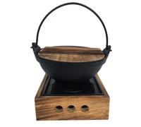 HOMOBABE Olla de Fundición para Freír, Olla Japonesa para Sukiyaki, Hierro Fundido y Madera, Distribución Uniforme del Calor, Construcción Robusta, para Camping y Picnics