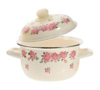 HOMOBABE Olla de Sopa Esmaltada para Cocina Doméstica Doble Asa y Tapa, Diseño Original y Capacidad de 1800ml, Adecuado para Cocina Hogar Color Aleatorio