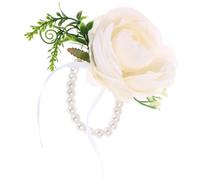 HOMOBABE Pulsera de Ramillete de Muñeca para Boda en Color Blanco Flores de Perla Artificial, Accesorios para Dama de Cortejo y Novia, Pulsera Floral Decorativa para Ceremonias y Eventos
